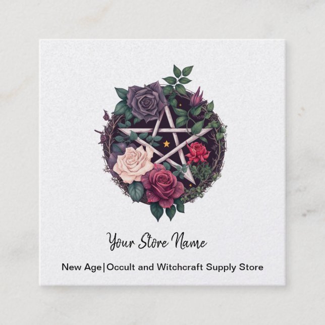 Roses and Pentagram Square Business Card (Front)