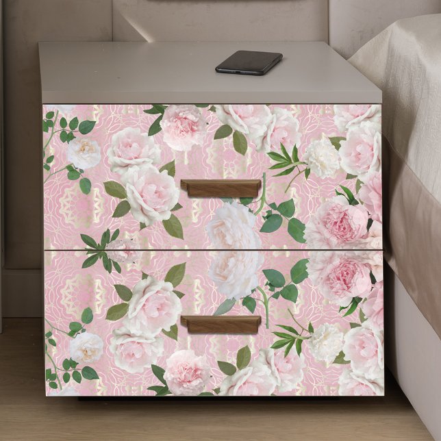 Roses And Peonies On Blush Pink And Gold Damask  Tissue Paper (Creator Uploaded)
