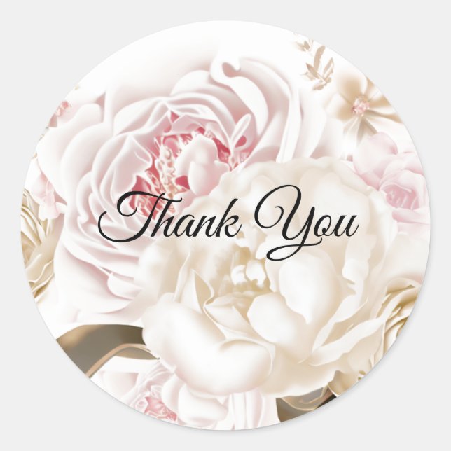 Roses and Peonies Soft Colours Thank You Sticker (Front)