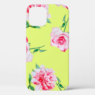 Roses and Peonies watercolor illustration patterna iPhone 12 Case