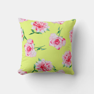 Roses and Peonies watercolor illustration patterna Cushion