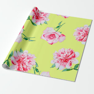 Roses and Peonies watercolor illustration patterna Wrapping Paper