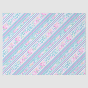 Roses and Pink Blue White Stripes Tissue Paper