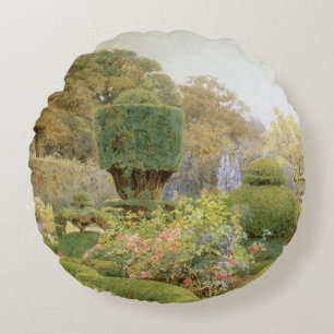 Roses and Pinks by Elgood, Vintage English Garden Round Cushion