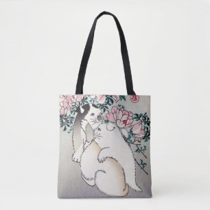 Roses and Puppies, Hiroshige, Ukiyo-e Tote Bag