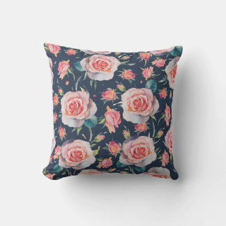 Roses and Rosebuds: Floral Seamless. Cushion