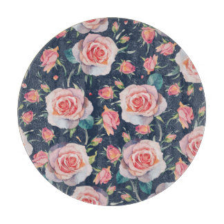 Roses and Rosebuds: Floral Seamless. Cutting Board