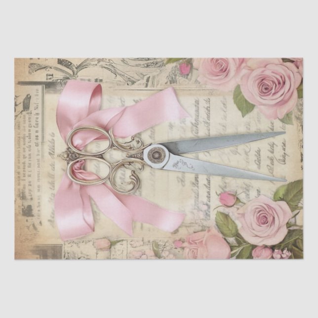 Roses and Sewing Ephemera Pattern Tissue Paper (Front)
