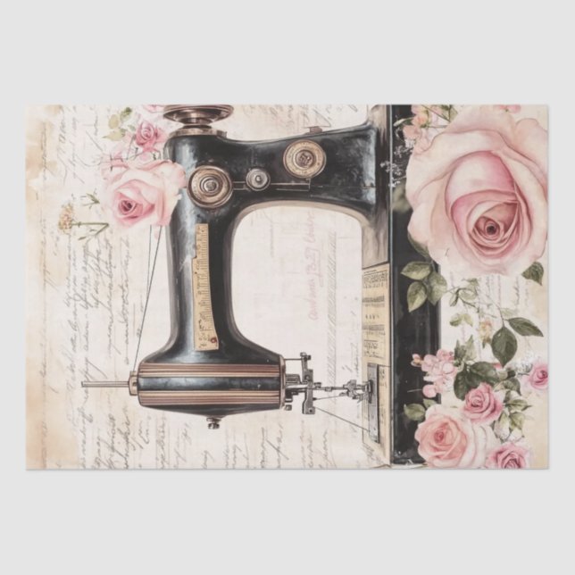 Roses and Sewing Ephemera Pattern Tissue Paper (Front)