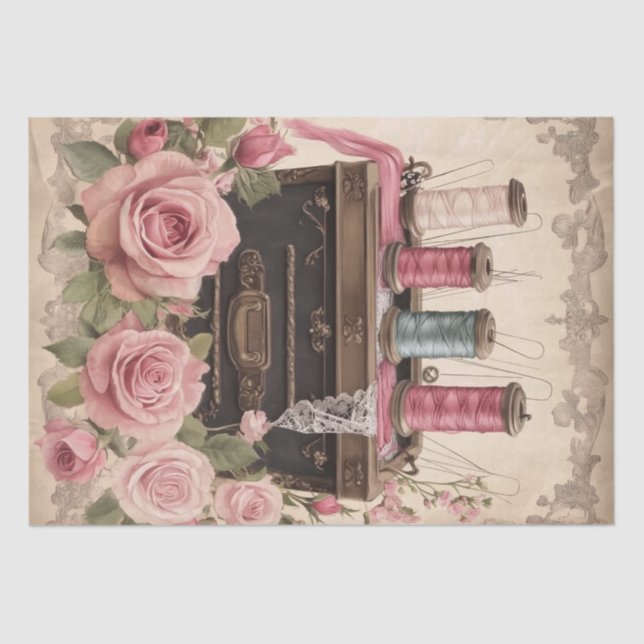 Roses and Sewing Ephemera Pattern Tissue Paper (Front)