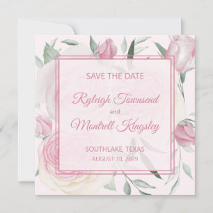 Roses and Shades of Pink Save The Date Card