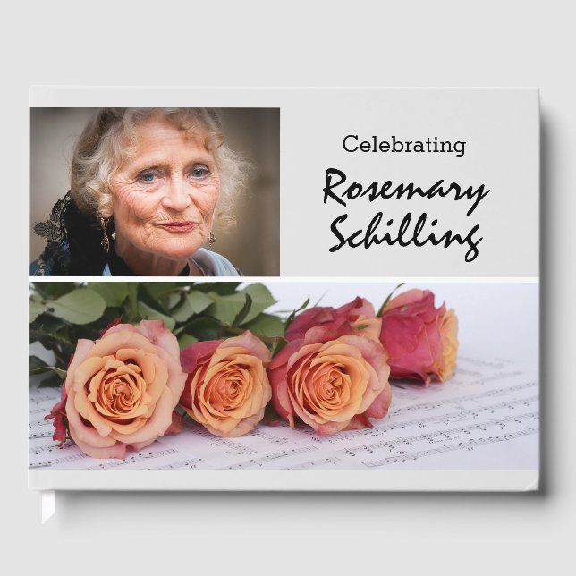 Roses and Sheet Music Memorial Guest Book (Front)