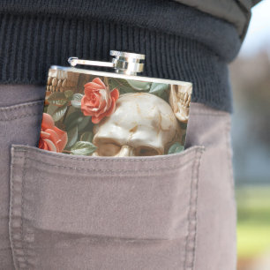 Roses and skulls design hip flask