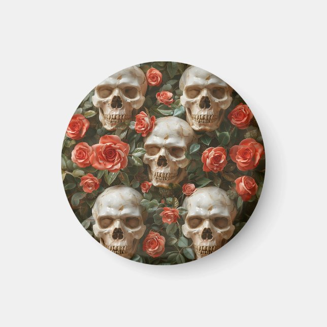 Roses and skulls design magnet (Front)