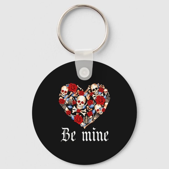 Roses And Skulls Heart Gothic Style Valentine Be M Key Ring (Front)