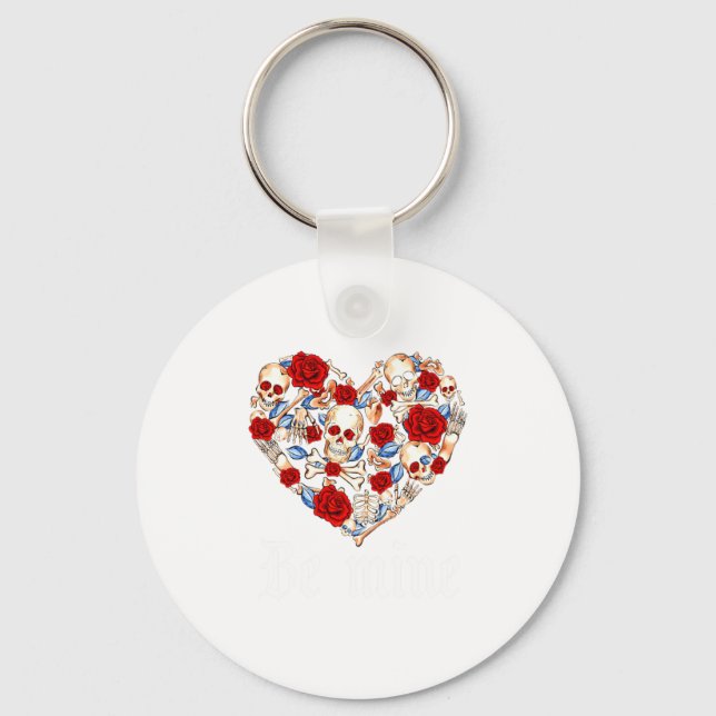 Roses And Skulls Heart Gothic Style Valentine Be M Key Ring (Front)