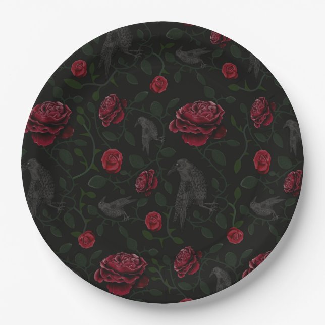 Roses and Skulls Paper Plate (Front)