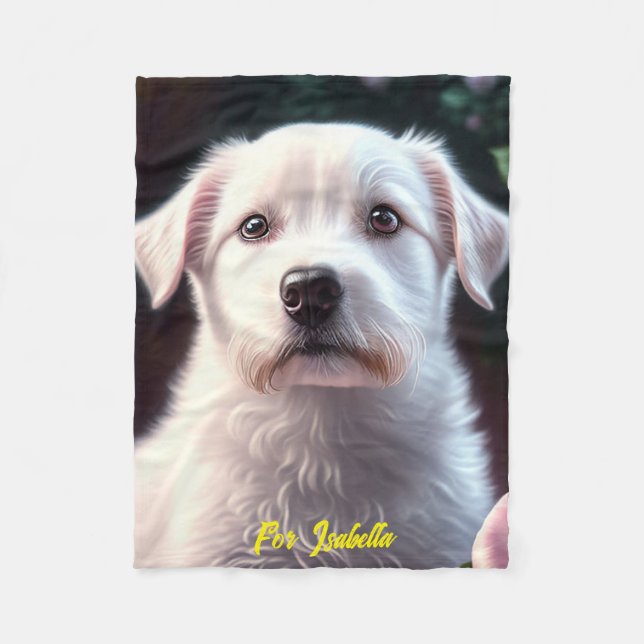 Roses And Small Dog Collection Fleece Blanket (Front)