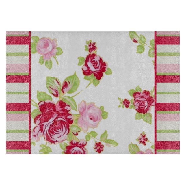 Roses And Stripes Glass Cutting Board (Front)
