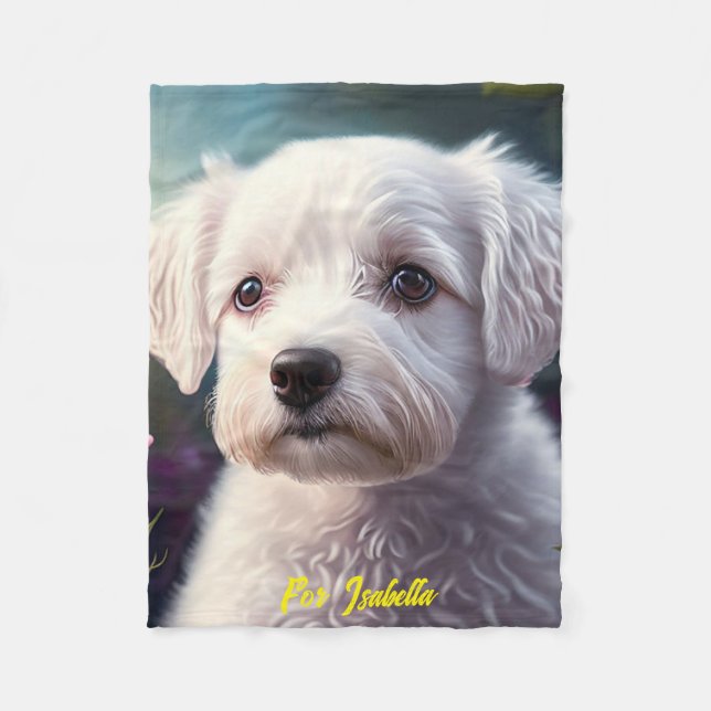 Roses And Sweet Dog Collection Fleece Blanket (Front)