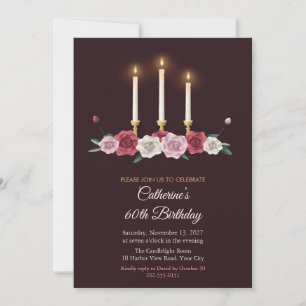 Roses and Taper Candles 60th Birthday Invitation