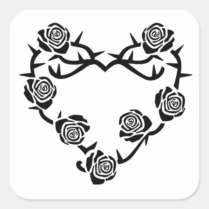 Roses and Thorns Heart Square Sticker | Zazzle.co.uk