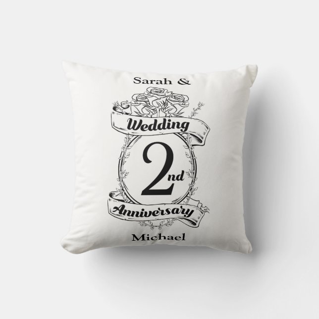Roses and Vines Romantic 2nd Wedding Anniversary Cushion (Front)