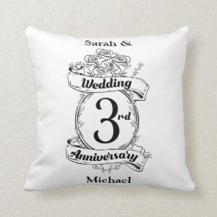 Roses and Vines Romantic 3rd Wedding Anniversary Cushion