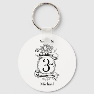 Roses and Vines Romantic 3rd Wedding Anniversary Key Ring