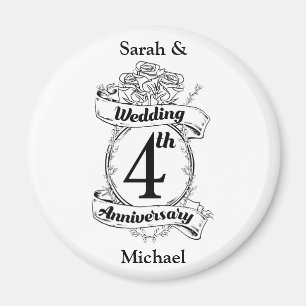 Roses and Vines Romantic 4th Wedding Anniversary Magnet