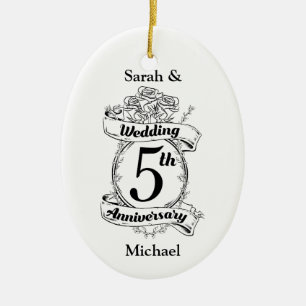 Roses and Vines Romantic 5th Wedding Anniversary Ceramic Tree Decoration