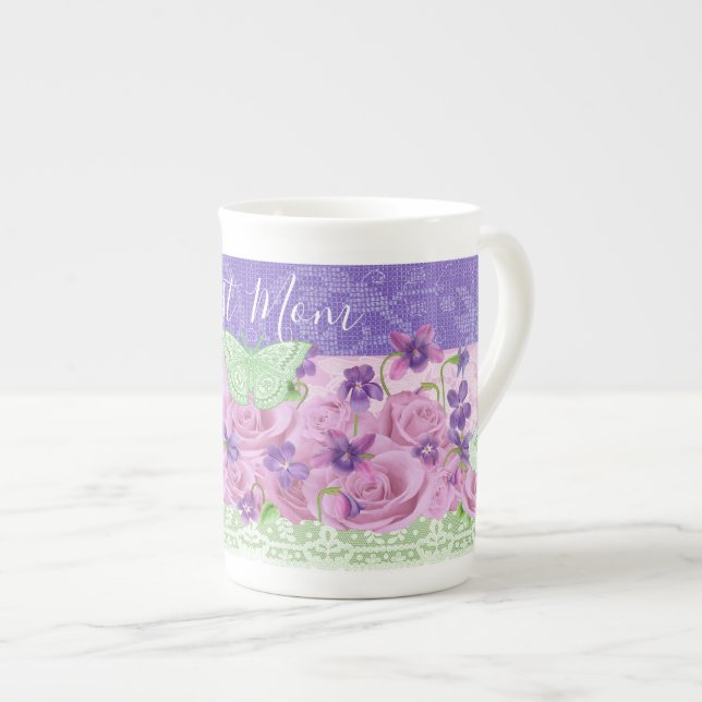 Roses and Violets Bone China Mug (Front Right)