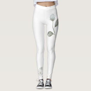 Roses and Wildflowers on White Leggings