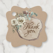 Roses and Wood Slice Thank You Favour Tags