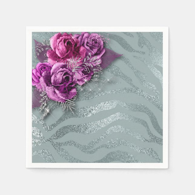 Roses and Zebra Stripes Napkin (Front)