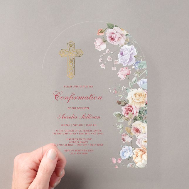 Roses Arch Confirmation Acrylic Invitations (Insitu (Handheld))
