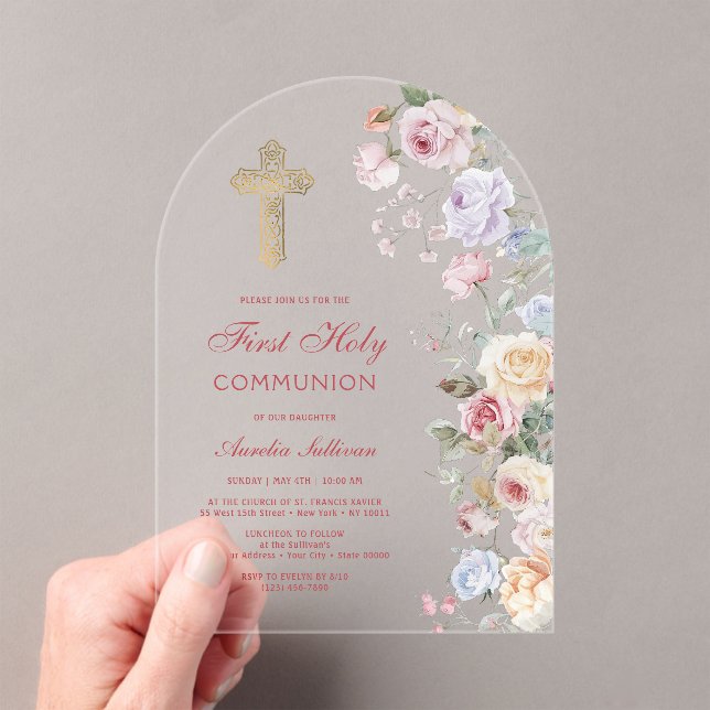 Roses Arch First Communion Acrylic Invitations (Insitu (Handheld))