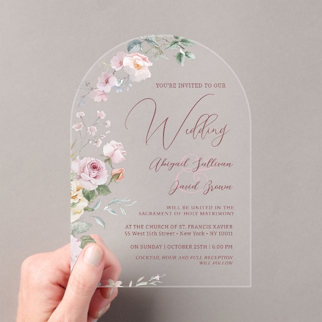 Roses Arch Wedding Acrylic Invitations (Insitu (Handheld))