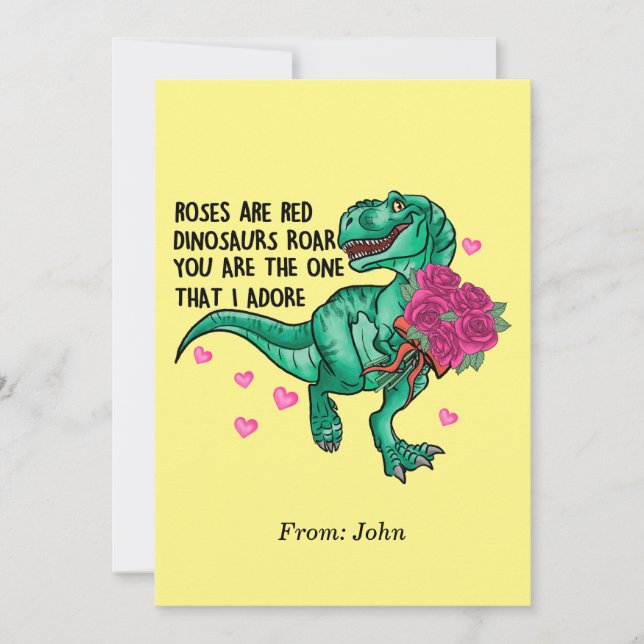 Roses Are Red Funny Dinosaur Valentine's Day Invitation (Front)