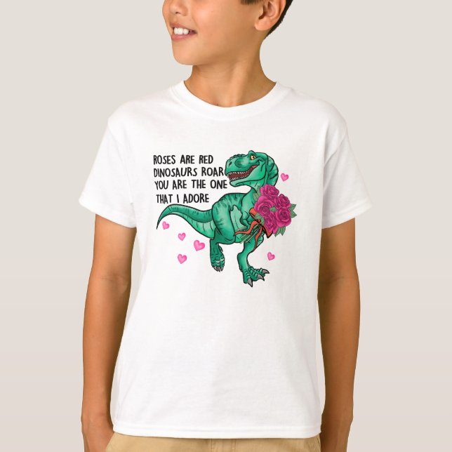 Roses Are Red Funny Dinosaur Valentine's Day T-Shirt (Front)