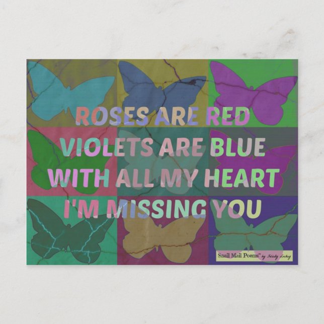 Roses are Red Missing You Poem with Butterflies Postcard (Front)