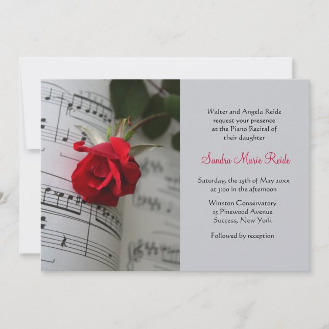 Roses Are Red Piano Recital Invitation (Front)