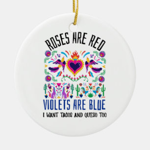 Roses Are Red with a cute patterned mexican art dr Ceramic Tree Decoration