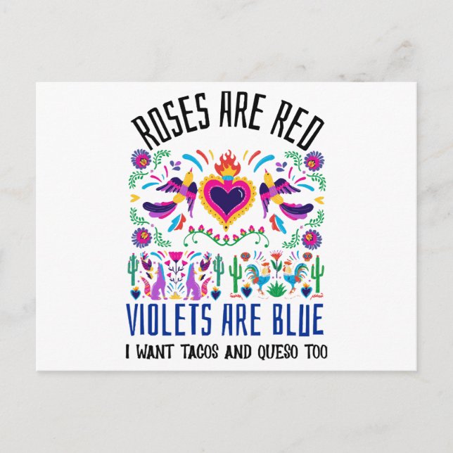 Roses Are Red with a cute patterned mexican art dr Holiday Postcard (Front)