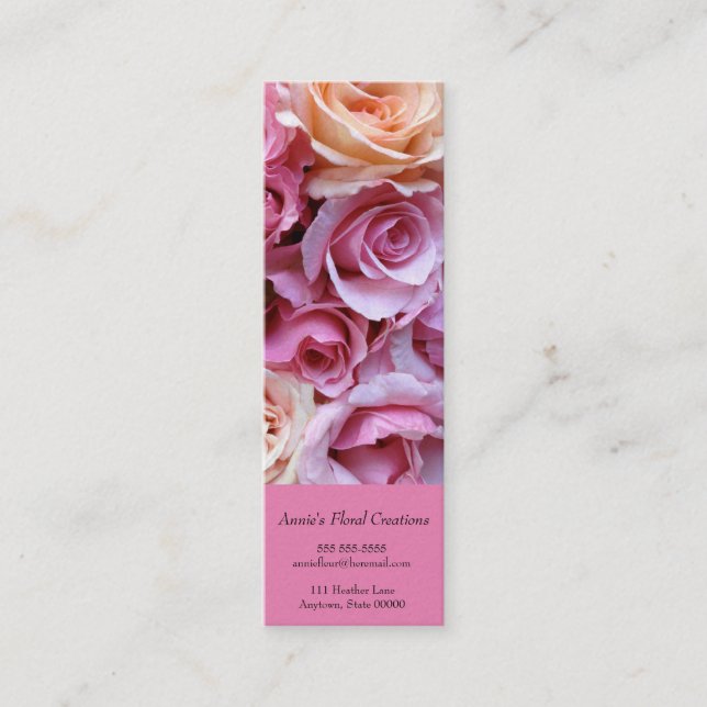 Roses arranged bookmark mini business card (Front)