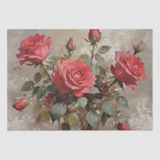 Roses Art Oil Painting Decoupage Tissue Paper (Front)