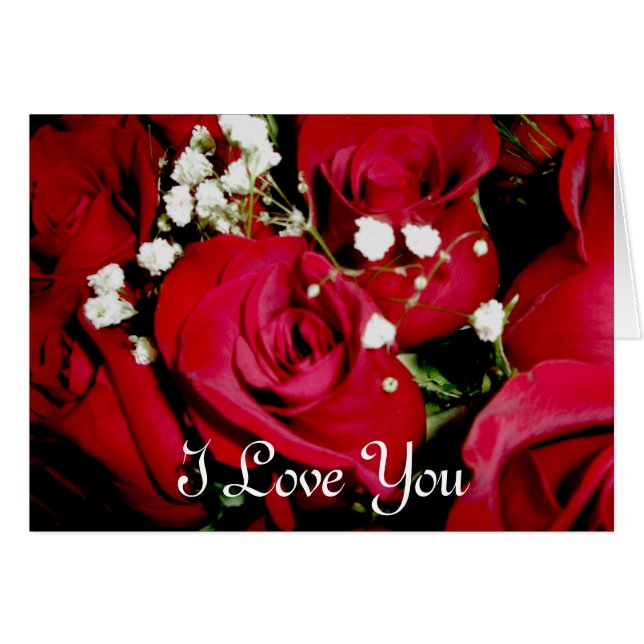 Roses & Baby Breath I Love You Card (Front Horizontal)