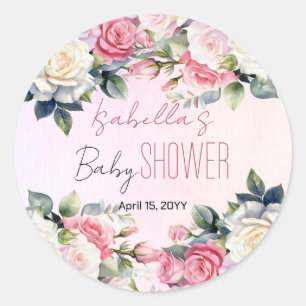 Roses Baby in Bloom Floral Baby Shower Classic Round Sticker