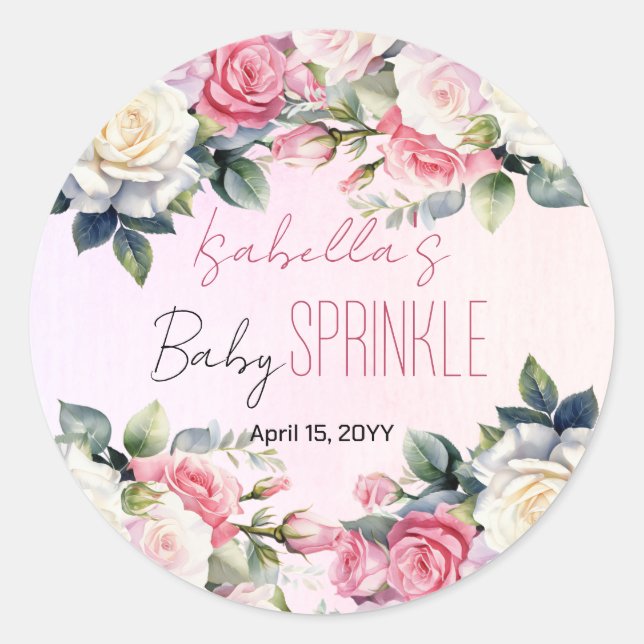 Roses Baby in Bloom Floral Baby Sprinkle Classic Round Sticker (Front)
