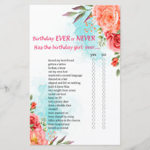 Roses Birthday Ever or Never Game